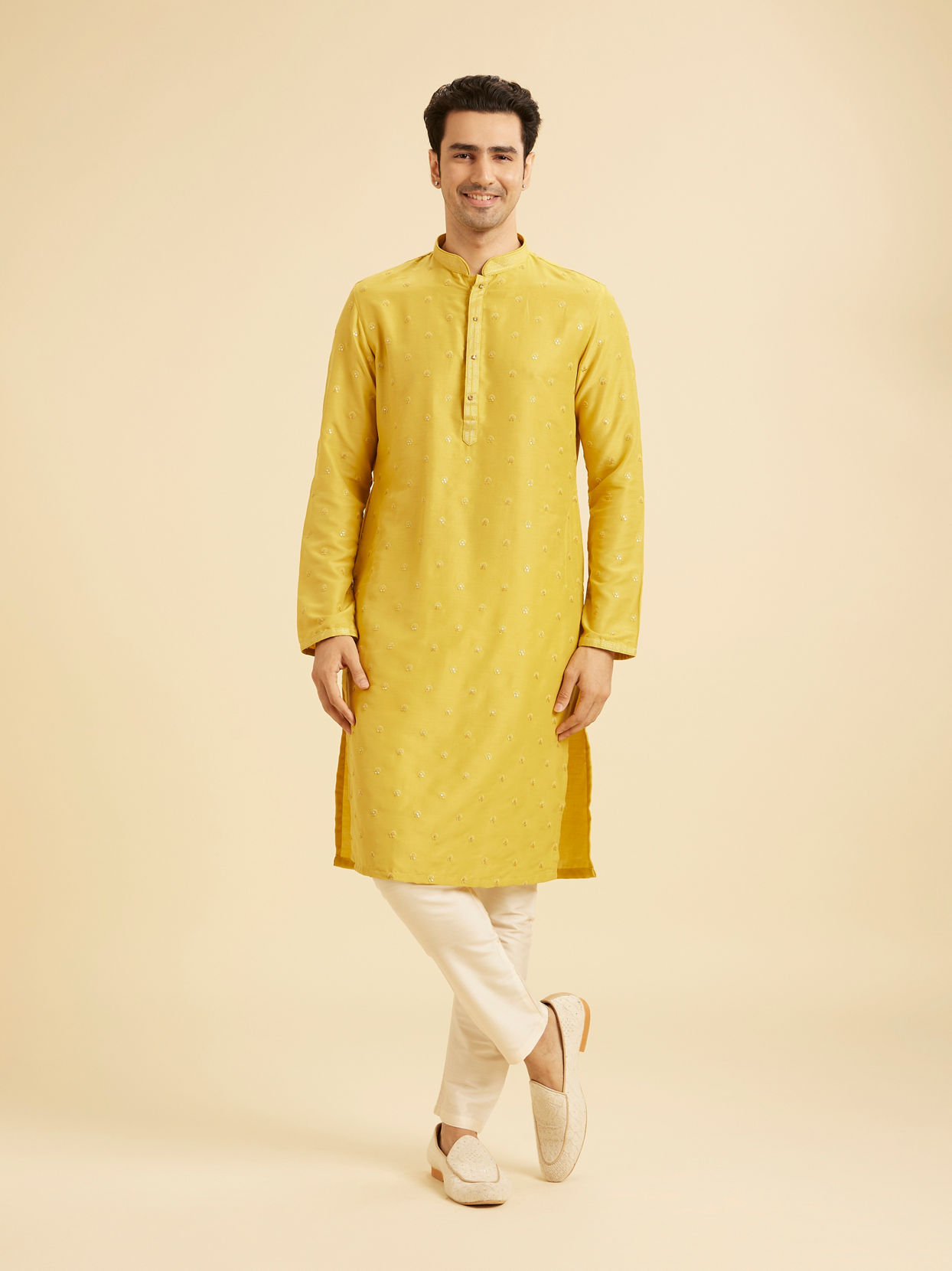 Manyavar Men Radiant Mustard Exquisite Kurta Pajama