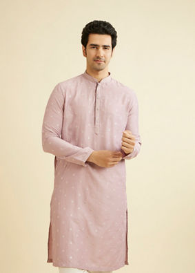 Manyavar Men Dusty Pink Buta Patterned Kurta Set with Patra Work image number 0