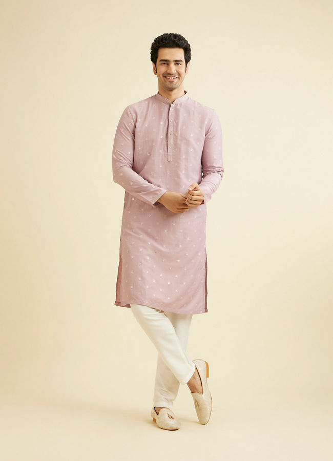 Manyavar Men Dusty Pink Buta Patterned Kurta Set with Patra Work