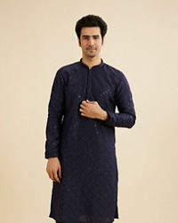 Manyavar Men Navy Blue Jaal Sequinned Kurta Set