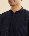 Manyavar Men Navy Blue Jaal Sequinned Kurta Set