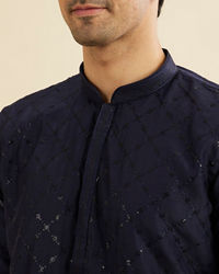 Manyavar Men Navy Blue Jaal Sequinned Kurta Set