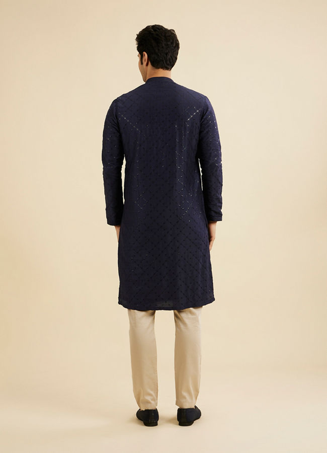Manyavar Men Navy Blue Jaal Sequinned Kurta Set