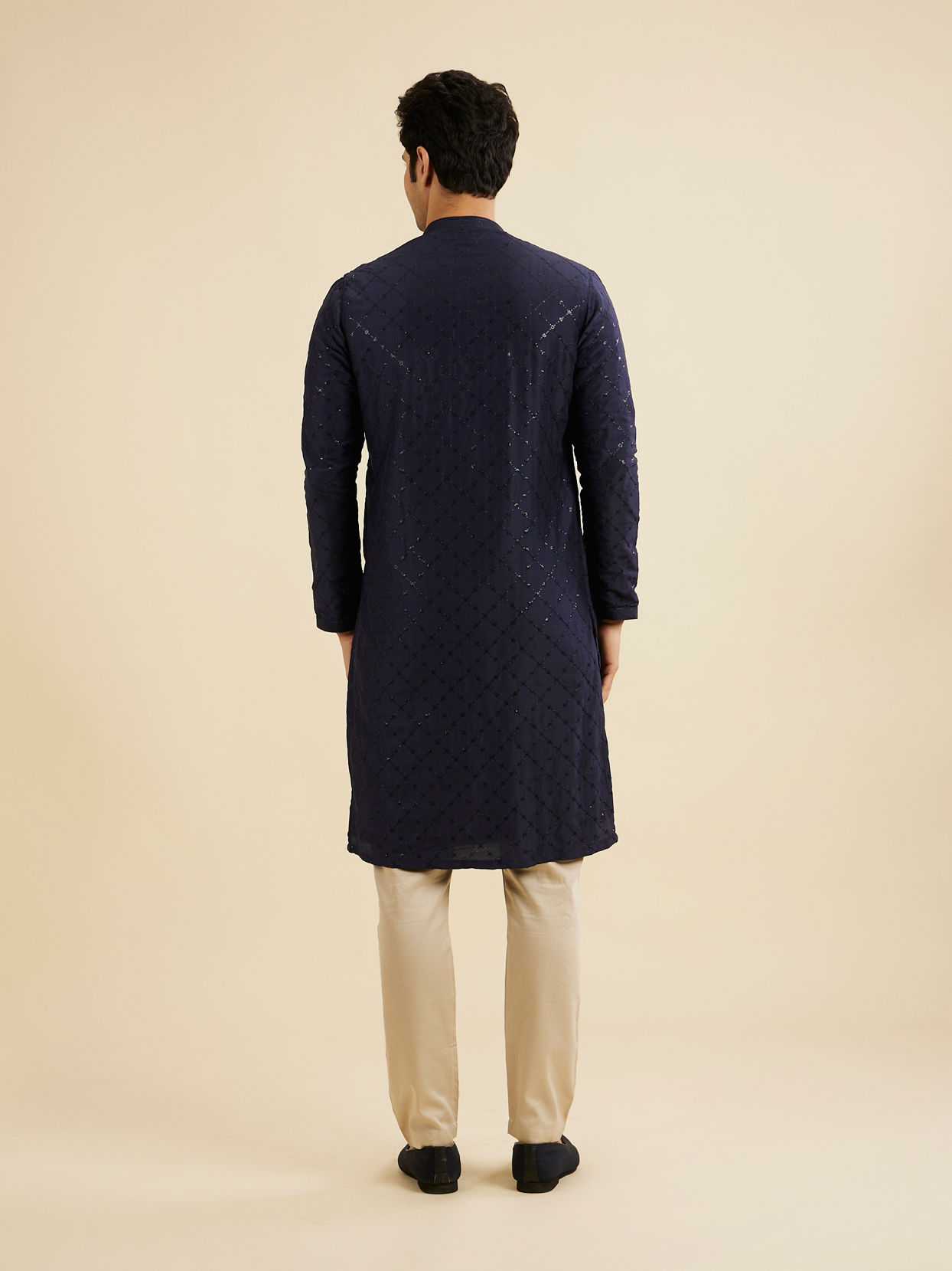 Manyavar Men Navy Blue Jaal Sequinned Kurta Set