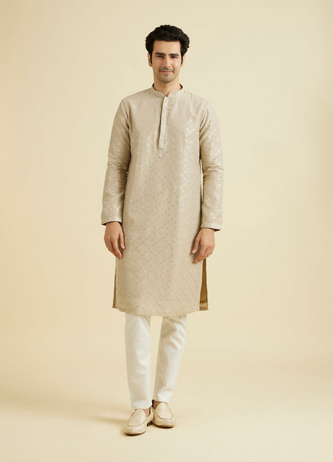 Manyavar Men Sleek Light Grey Elegance Kurta Pajama