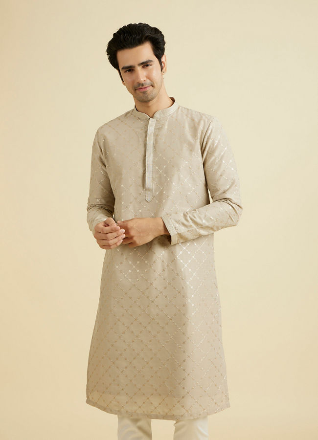 Manyavar Men Sleek Light Grey Elegance Kurta Pajama