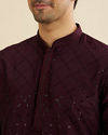 Manyavar Men Wine Red Jaal Sequinned Kurta Set