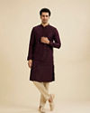 Manyavar Men Wine Red Jaal Sequinned Kurta Set