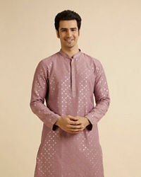 Manyavar Men Dusty Pink Jaal Sequinned Kurta Set