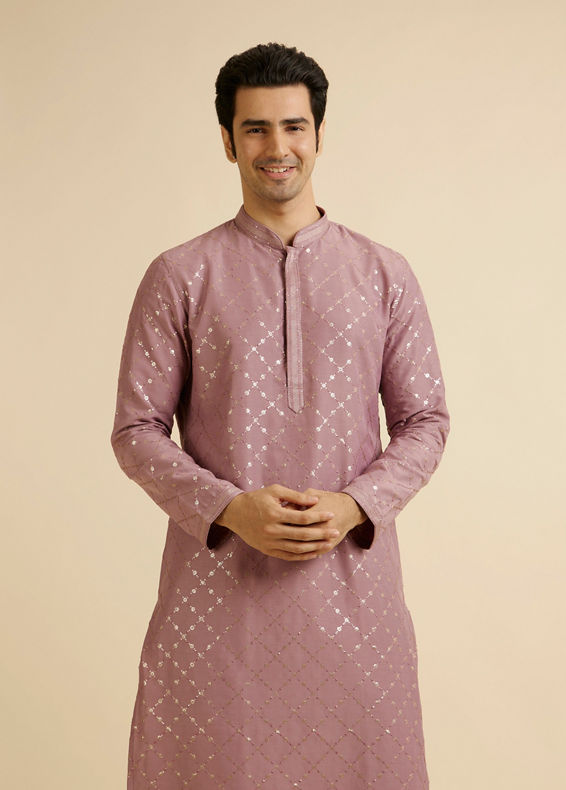 Manyavar Men Dusty Pink Jaal Sequinned Kurta Set