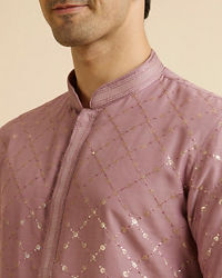 Manyavar Men Dusty Pink Jaal Sequinned Kurta Set