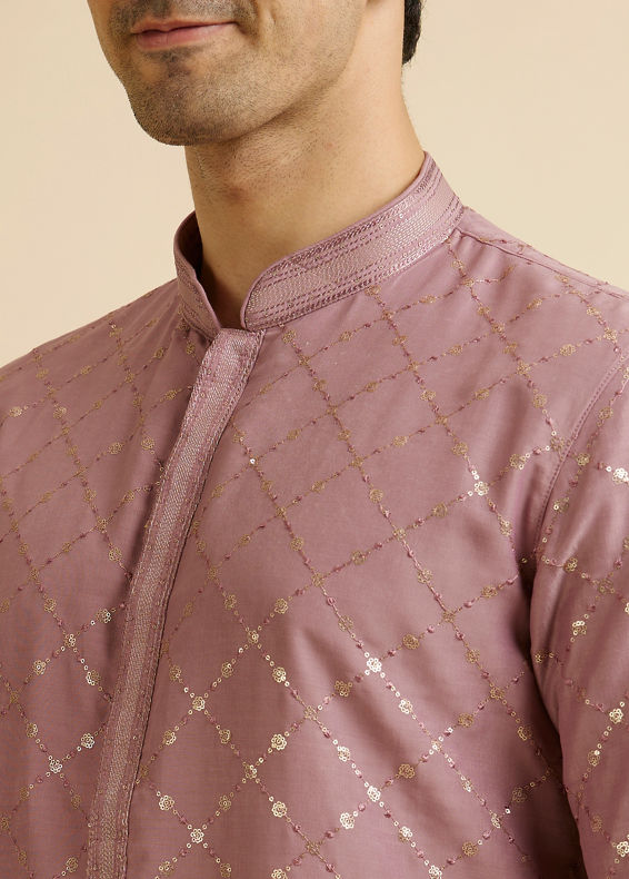 Manyavar Men Dusty Pink Jaal Sequinned Kurta Set