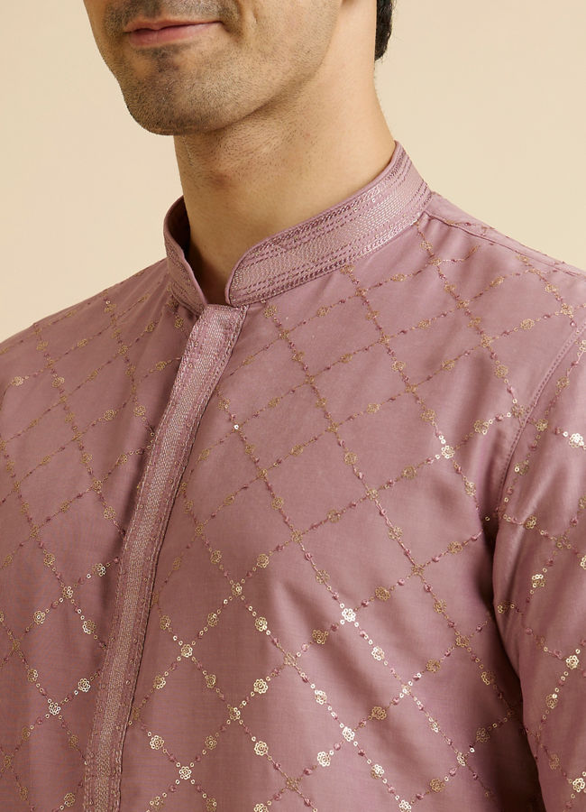 Manyavar Men Dusty Pink Jaal Sequinned Kurta Set