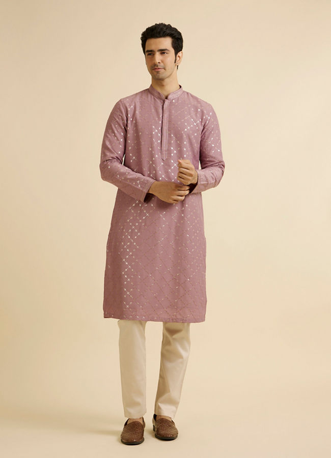 Manyavar Men Dusty Pink Jaal Sequinned Kurta Set