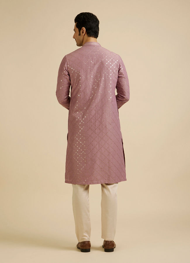 Manyavar Men Dusty Pink Jaal Sequinned Kurta Set