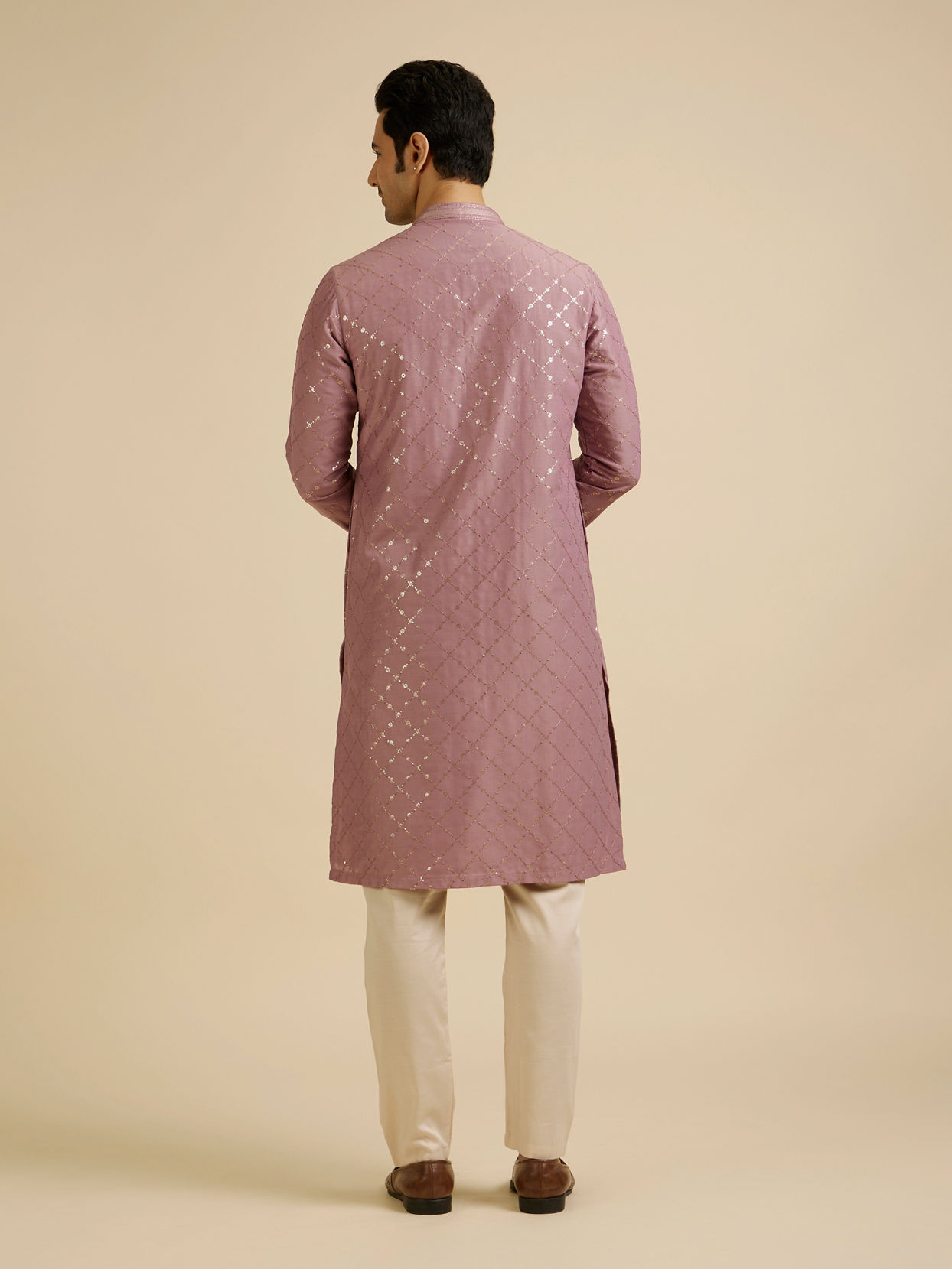 Manyavar Men Dusty Pink Jaal Sequinned Kurta Set