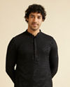 alt message - Manyavar Men Charcoal Black Chikankari Sequinned Kurta Set image number 0