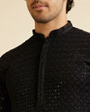 alt message - Manyavar Men Charcoal Black Chikankari Sequinned Kurta Set image number 1