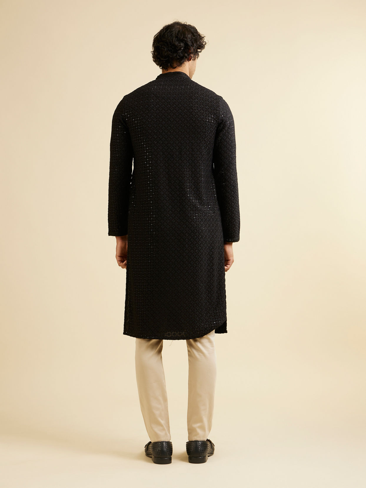 Manyavar Men Charcoal Black Chikankari Sequinned Kurta Set