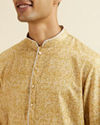 Manyavar Men Mustard Digital Print Kurta Set