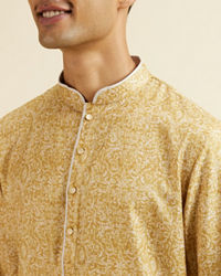 Manyavar Men Mustard Digital Print Kurta Set