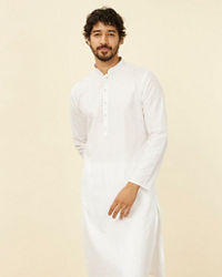 Manyavar Men Ivory White Kurta Set with Mirror work