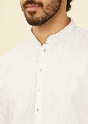 Manyavar Men Ivory White Kurta Set with Mirror work