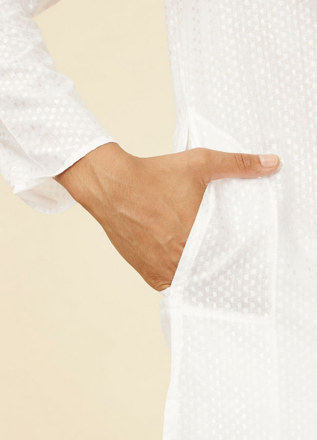 Manyavar Men Ivory White Kurta Set with Mirror work
