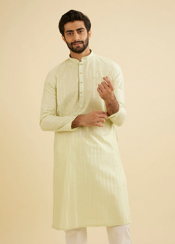 Manyavar Men Enthralling Light Mid Green Kurta Pajama