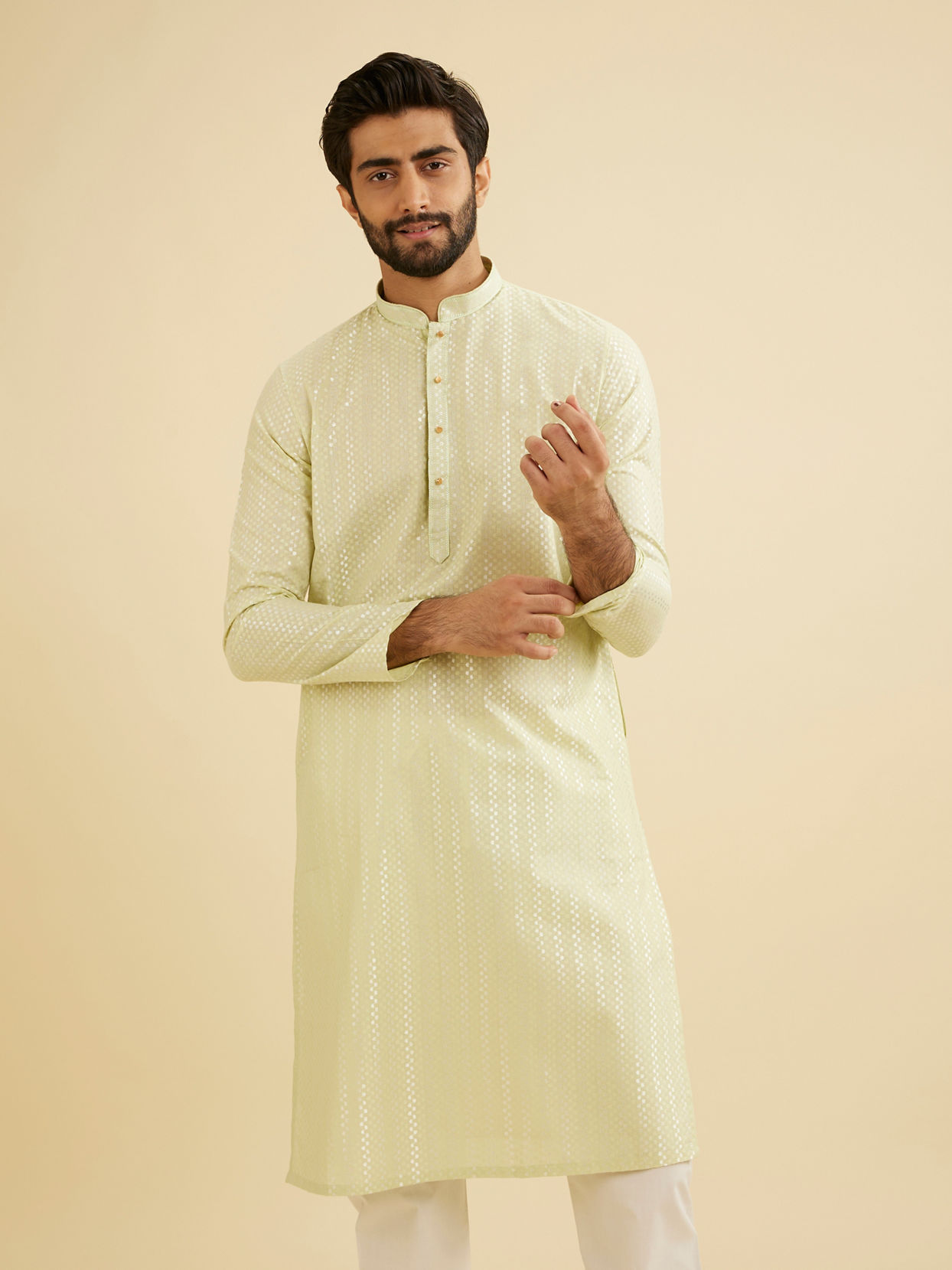 Manyavar Men Enthralling Light Mid Green Kurta Pajama