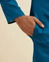 Manyavar Men Teal Blue Striped Plain Kurta Set