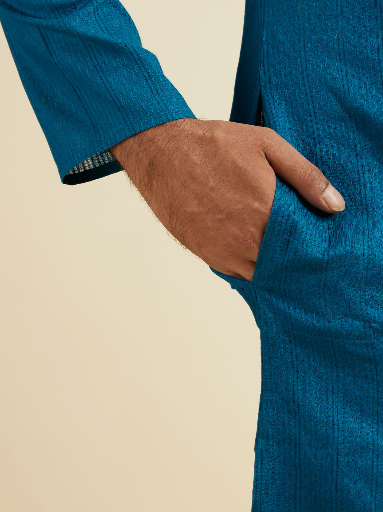 Manyavar Men Teal Blue Striped Plain Kurta Set