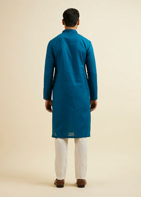 Manyavar Men Teal Blue Striped Plain Kurta Set image number 5