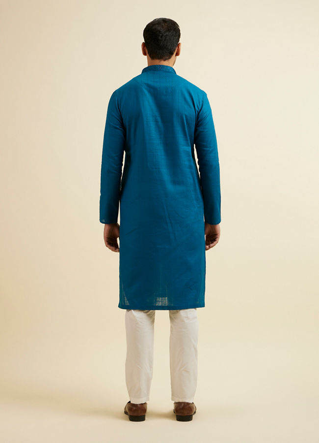 Manyavar Men Teal Blue Striped Plain Kurta Set