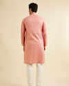 Manyavar Men Coral Peach Neck Embroidered Kurta Set