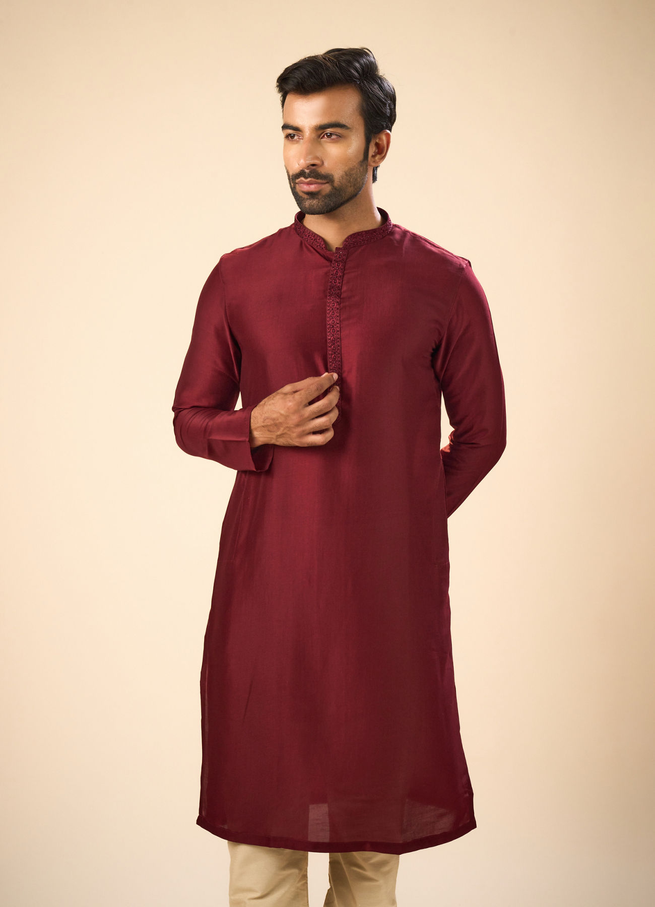 Manyavar Men Maroon Majesty Kurta Pajama