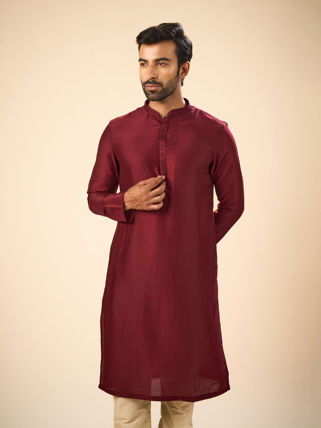 Manyavar Men Maroon Majesty Kurta Pajama