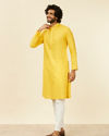 alt message - Manyavar Men Mustard Yellow Self Striped Kurta Set image number 2