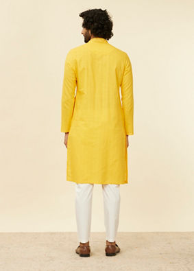 alt message - Manyavar Men Mustard Yellow Self Striped Kurta Set image number 4