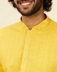 Manyavar Men Mustard Yellow Self Striped Kurta Set