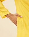 alt message - Manyavar Men Mustard Yellow Self Striped Kurta Set image number 3