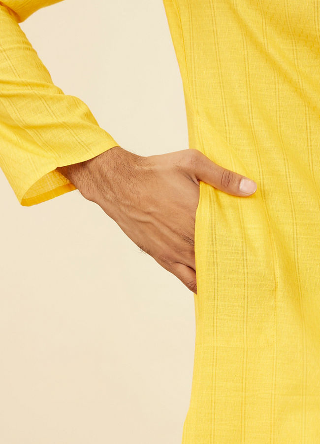 Manyavar Men Mustard Yellow Self Striped Kurta Set