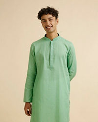 Manyavar Men Light Mid Green Self Patterned Kurta Set