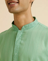 Manyavar Men Light Mid Green Self Patterned Kurta Set