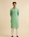 Manyavar Men Light Mid Green Self Patterned Kurta Set