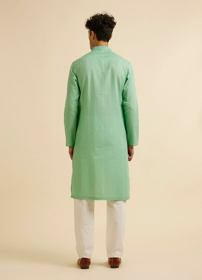 Manyavar Men Light Mid Green Self Patterned Kurta Set