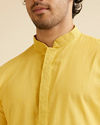 Manyavar Men Mustard Yellow Linear Self Patterned Kurta Set