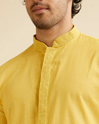 Manyavar Men Mustard Yellow Linear Self Patterned Kurta Set