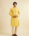 Manyavar Men Mustard Yellow Linear Self Patterned Kurta Set