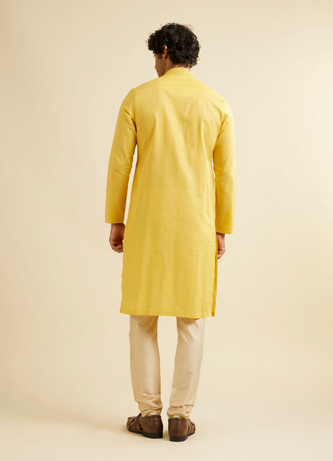 Manyavar Men Mustard Yellow Linear Self Patterned Kurta Set